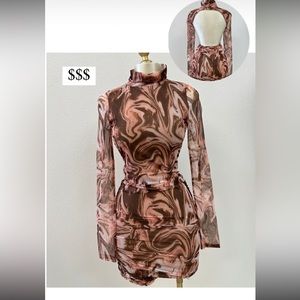 Fun short dress, party dress, tan,brown, backless